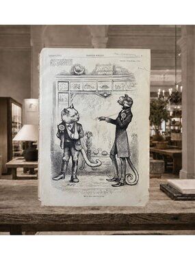 1877 Thomas Nast No More Chestnuts Cats Original Harper’s Weekly Engraving